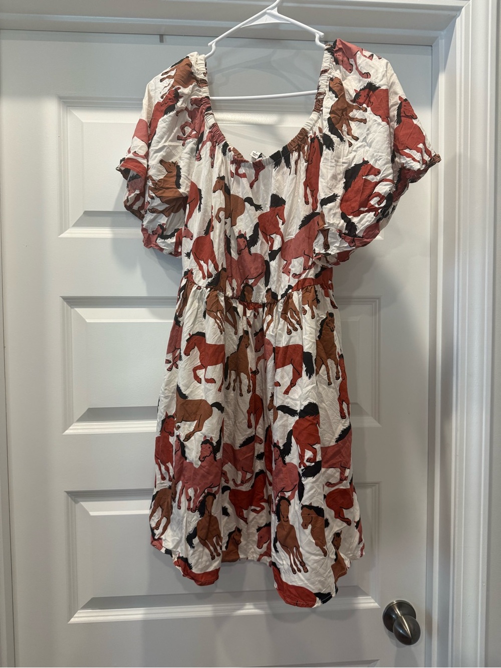 Wrangler White Dress with Rust and Brown Horse Print